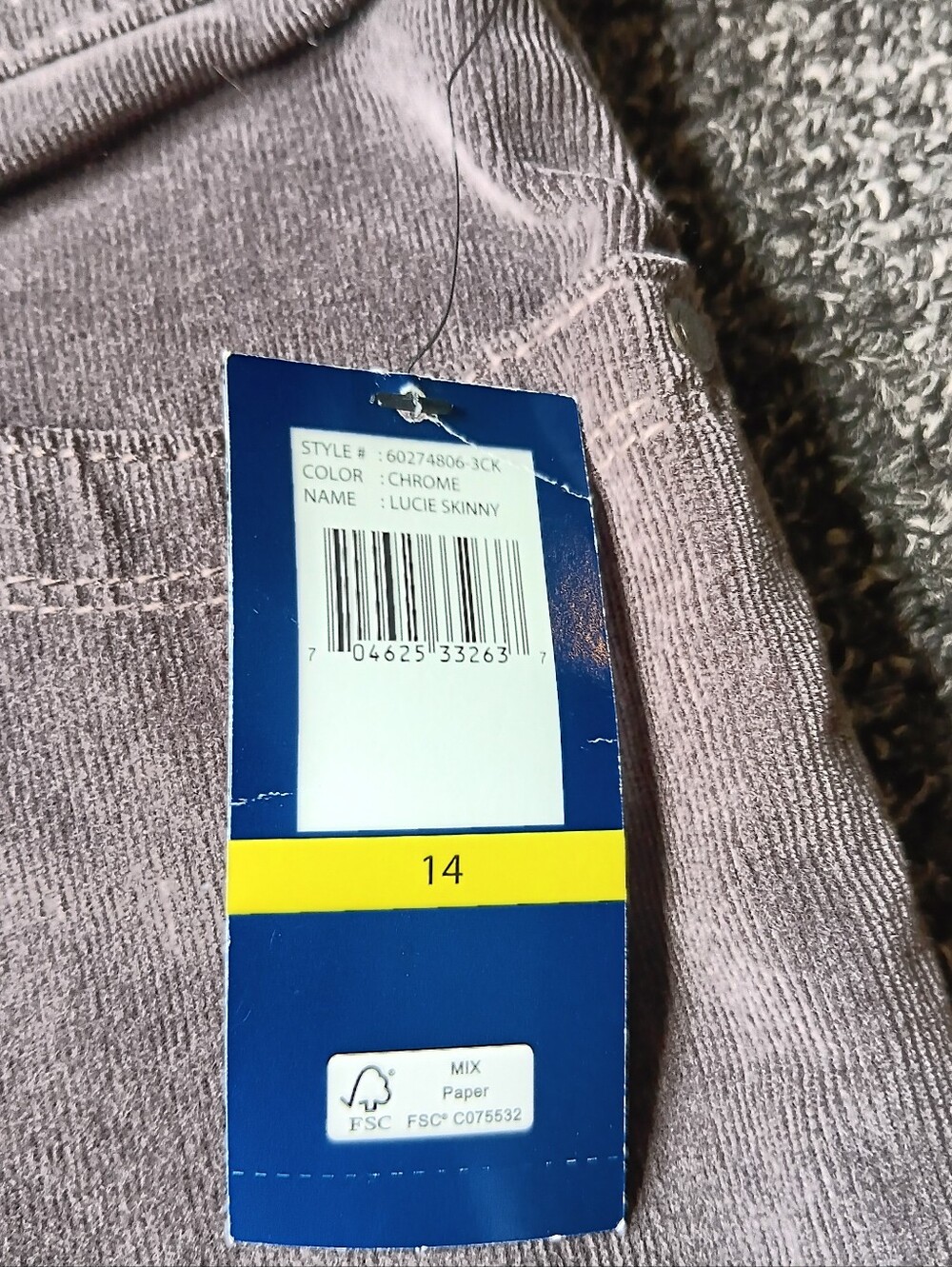 NWT Gray Autumn Corduroy Bandolino Lucie Skinny Jeans Womens 14, Casual - Picture 6 of 11